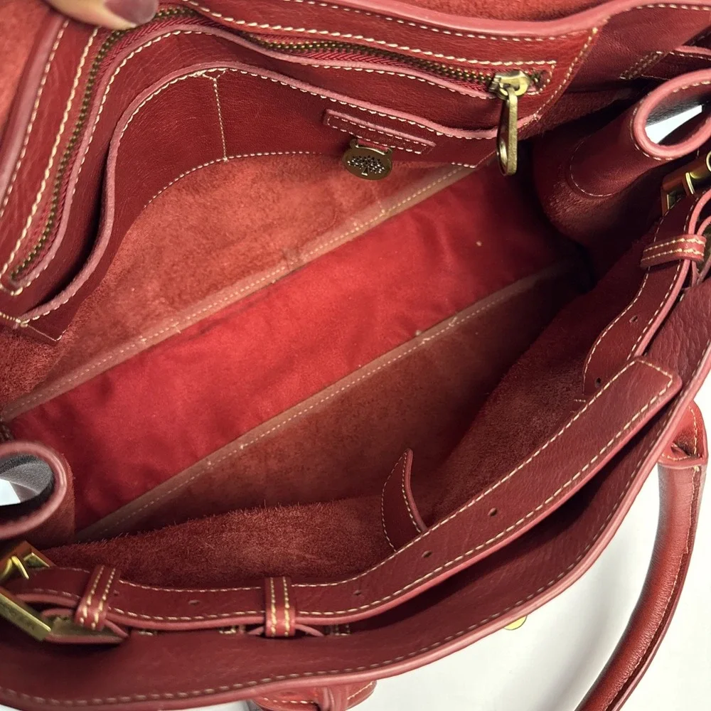 MULBERRY Bayswater Red Leather Tote Bag Turn Lock Handbag Vintage